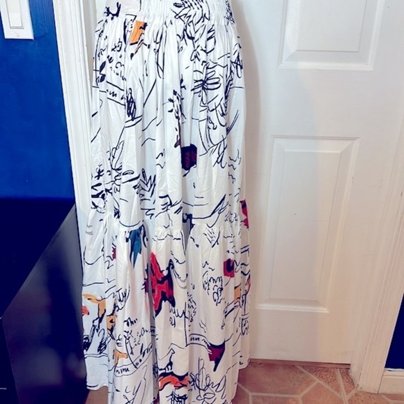 NWT 2Pcs Printed Outfit V-Neck Crop Top & Big Swing Skirt Set Boho Maxi - Picture 10 of 13